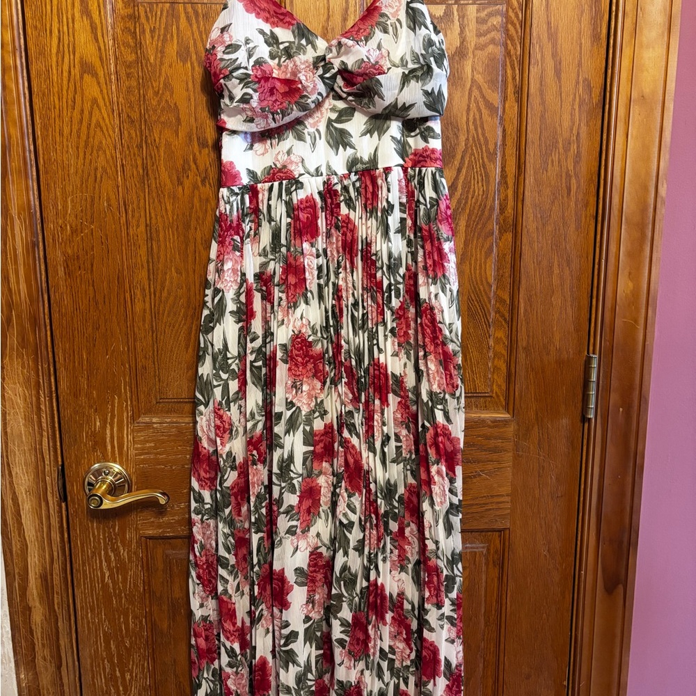 Mi Ami White Maxi Dress with Red Rose Print